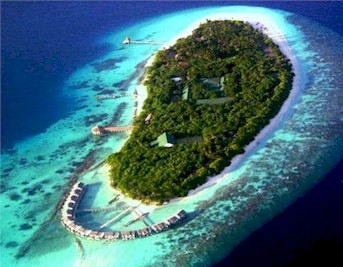 Aerial photo of resort island