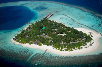 Aerial photo of resort island